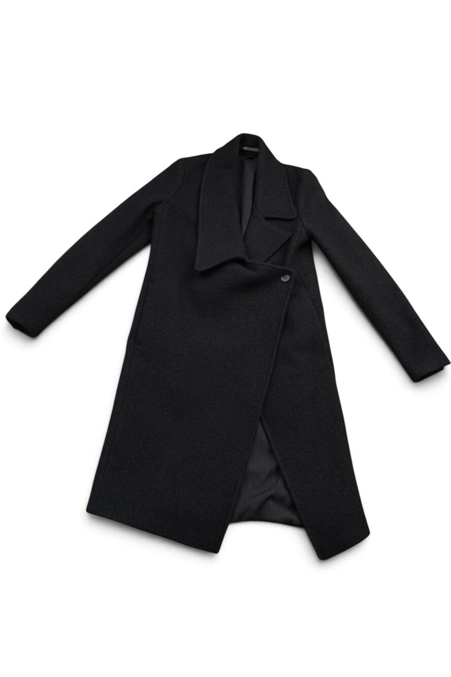 AllSaints Coat Womens 2 Black Ellis Wool Overcoat Italian Cloth Shawl Collar